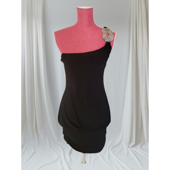 Taboo vintage Y2k Black Bodycon Rhinestone party sexy Mini Dress - Picture 1 of 15